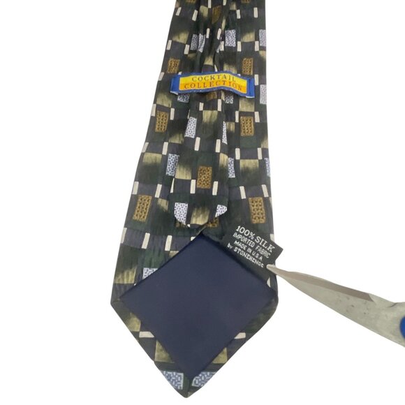 Cocktail Collection 100% Silk Mens Necktie Beer Microscope Pattern Green & Gold - Picture 3 of 7